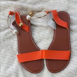 Elegant Orange Sandals with Pearl Accents